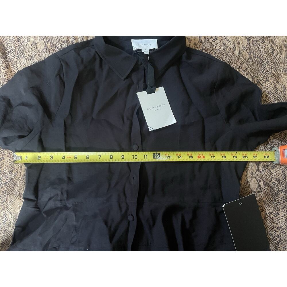 NWT Pomander Place Black Ashlen Blouse Collar Front Placket Tiered Size Large - Picture 5 of 6